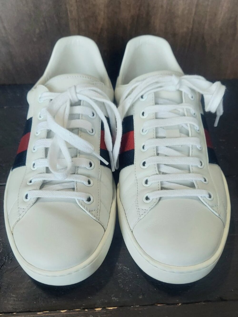 Gucci Ace Leather Navy Red Web Stripe Sneaker M7.5 W9-9.5 - Picture 3 of 14